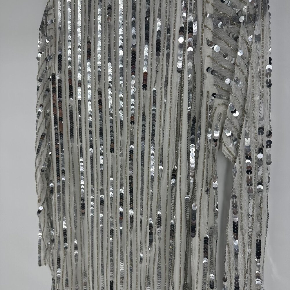 BOOHOO stripe sequin Rugby shiftt dress white and silver UK 14 // US 10  NWT - Picture 3 of 6